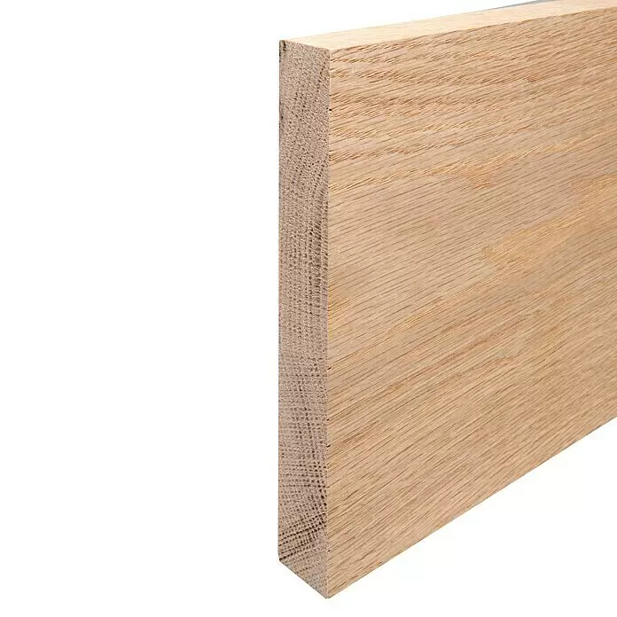 Rechteckleiste - 242 x 2 x 14,6 cm, Eiche - Unbearbeitete hellbraune Eichenholzdiele, zeigt ihre natürliche Maserung auf Fläche und Stirnseite.