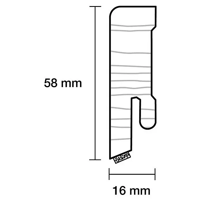 Sockelleiste mit Schallschutzband - 240 x 1,6 x 5,8 cm, Fichte - Skizze