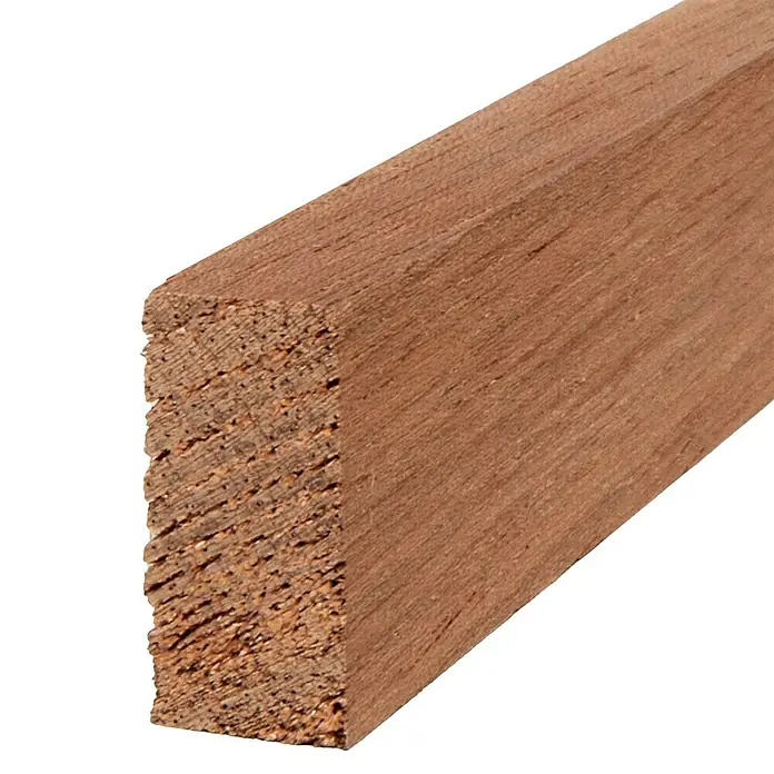 Rechteckleiste - 242 x 1 x 2 cm, Mahagoni - Nahaufnahme eines Endes eines Mahagoni-Holzstücks mit deutlicher Maserung.