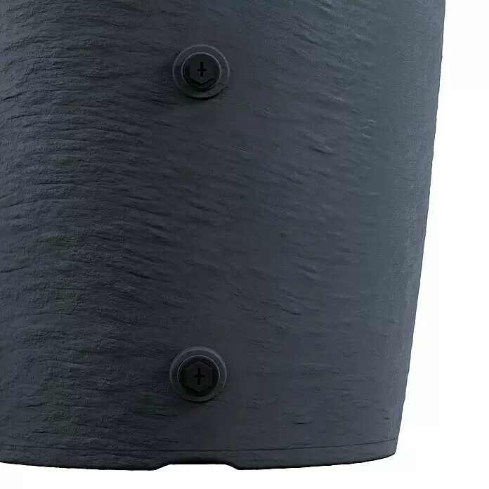 Regenspeicher Aquacan Baby - 210 l, Anthrazit - Dunkelgraues, strukturiertes Objekt mit zwei schwarzen Kreuzschlitzschrauben.