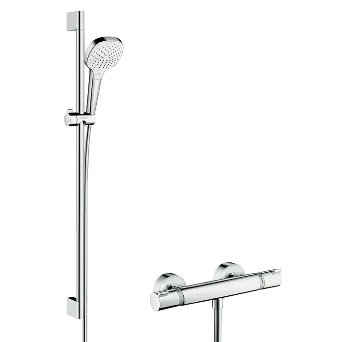 Hansgrohe Brause-Set Croma Select E Vario/Ecostat Comfort - Lochabstand: 91,5 cm, Chrom/Weiß - Hansgrohe Crometta Vario Duschset mit Thermostatarmatur für ein komfortables Duscherlebnis. Elegantes Design und einfache Bedienung.