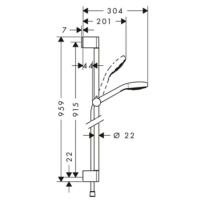 Hansgrohe Brausegarnitur Croma Select E VarioLochabstand: 91,5 cm, Art Strahl: Rain, TurboRain, IntenseRain, Chrom/Weiß Unknown