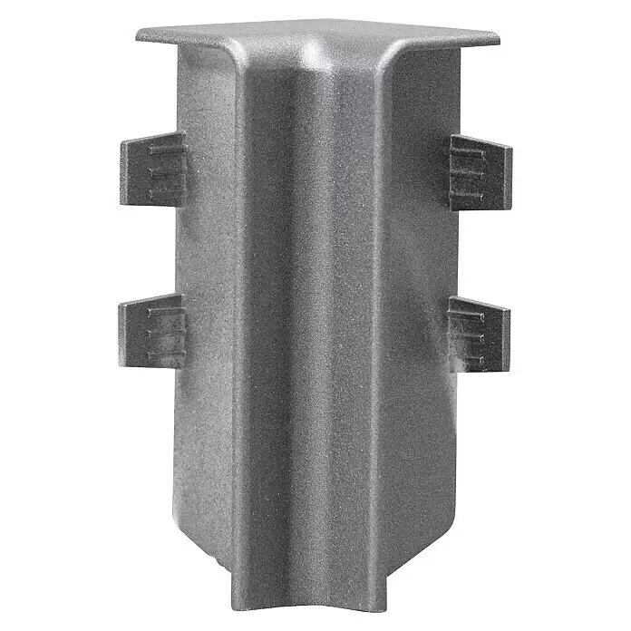 Innenecke Modern 58 - Edelstahl, 2 Stk. - Strukturierte dunkelgraue Eckleiste mit integrierten Seitenclips zur sicheren Befestigung.