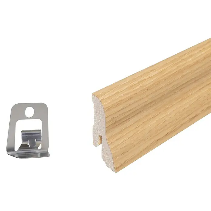 Sockelleiste240 x 2,2 x 4,2 cm, Eiche geölt - Holzsockelleiste mit Montageclip, perfekt für einen sauberen Wandabschluss und einfache Installation.