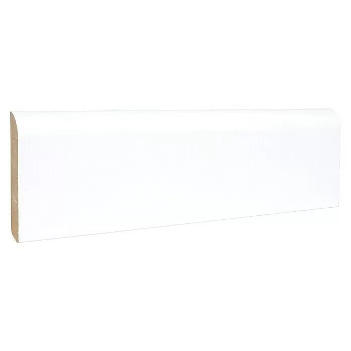 Sockelleiste - 240 x 1,3 x 6 cm, MDF - Weiße Sockelleiste mit abgerundeter Oberkante, aus Holz oder MDF.