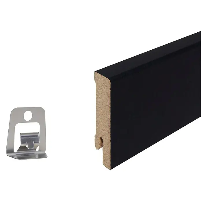 Sockelleiste - 240 x 1,6 x 5,8 cm, MDF, Schwarz - Schwarze Fußleiste mit Befestigungsclip zur einfachen Montage. Die Sockelleiste ist modern und stilvoll.