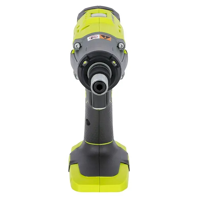 Ryobi ONE+ Llave de impacto de batería R18IW3-0 - 18 V, Sin batería, 400 Nm - Primer plano de un atornillador de impacto Ryobi verde y gris, mostrando su diseño robusto y ergonómico para aplicaciones profesionales.
