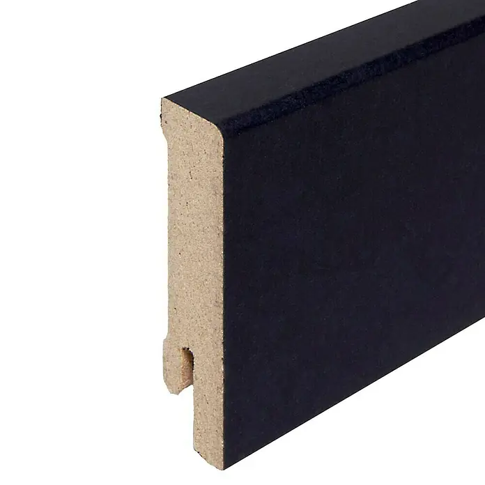 Sockelleiste - 240 x 1,6 x 5,8 cm, MDF, Schwarz - Schwarze Sockelleiste aus Holzwerkstoff mit markanter Profilierung für stilvolle Wandabschlüsse.