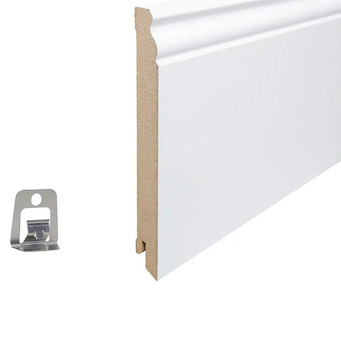 Sockelleiste - 240 x 1,9 x 14,5 cm, MDF, Profiliert - Die weiße Sockelleiste mit dazugehörigem Clip zur einfachen Befestigung. Die Leiste sorgt für einen sauberen Übergang zur Wand.