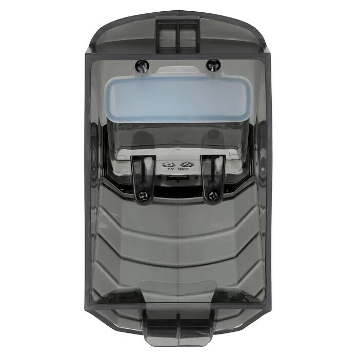 Bosch Professional Aspirador de mano de batería GAS 12V - 12 V, Iones de litio, Sin batería, Volumen de aire: 15 l/s - Contenedor de plástico transparente gris oscuro con tapa azul claro. Tornillos visibles y detalles estriados.