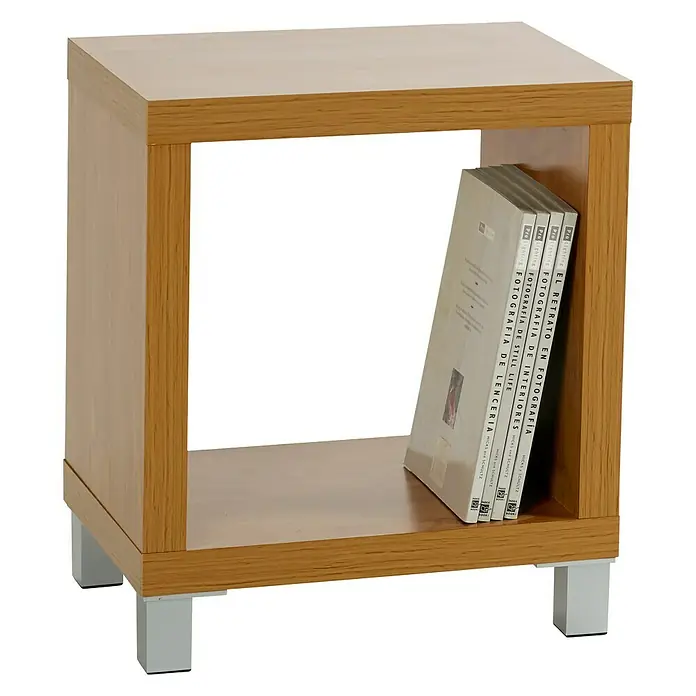 Mesa auxiliar Kubox - An x Al: 41 x 41 cm, Metal, Arce - La imagen muestra una mesa auxiliar cuadrada y moderna con un compartimento donde hay algunos libros. Las patas son de metal.