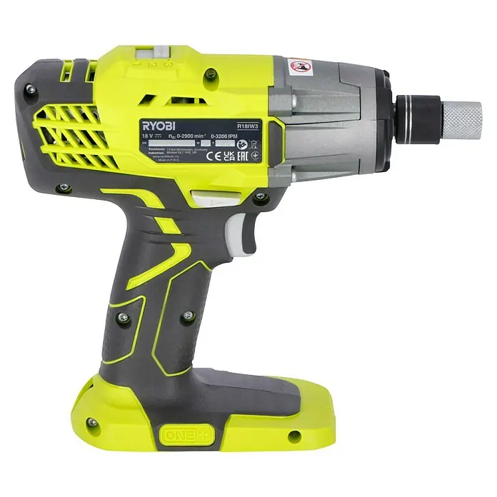Ryobi ONE+ Akku-Schlagschrauber R18IW3-0 - 18 V, Ohne Akku, 400 Nm - Abbildung eines Ryobi R18IW3 Akku-Schlagschraubers in Gelb und Grau, ein Werkzeug für verschiedene Schraubarbeiten.