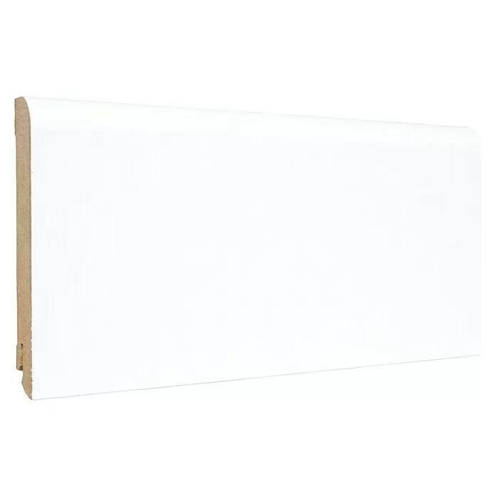 Sockelleiste - 240 x 1,8 x 10 cm, MDF - Weiße MDF-Fußleiste mit roher, unlackierter Kante.
