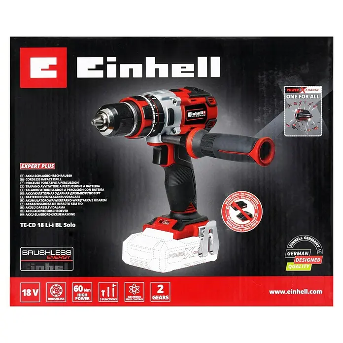 Einhell Professional Power X-Change 18V Akku-Schlagbohrschrauber TE-CD 18 Li-i Brushless-Solo - 18 V, Ohne Akku, 60 Nm - Abbildung eines Einhell TE-CD 18 Li-i BL Solo Akku-Schlagschraubers, der für seine Leistung und Vielseitigkeit bekannt ist.