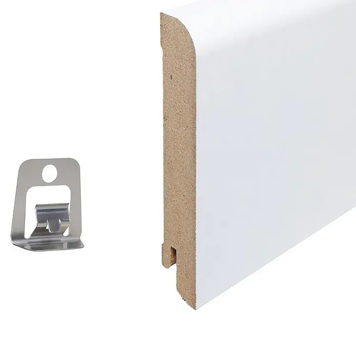Sockelleiste - 240 x 1,8 x 10 cm, MDF - Weiß lackierte Sockelleiste mit Clip zur einfachen Montage. Ideal für moderne Innenräume.