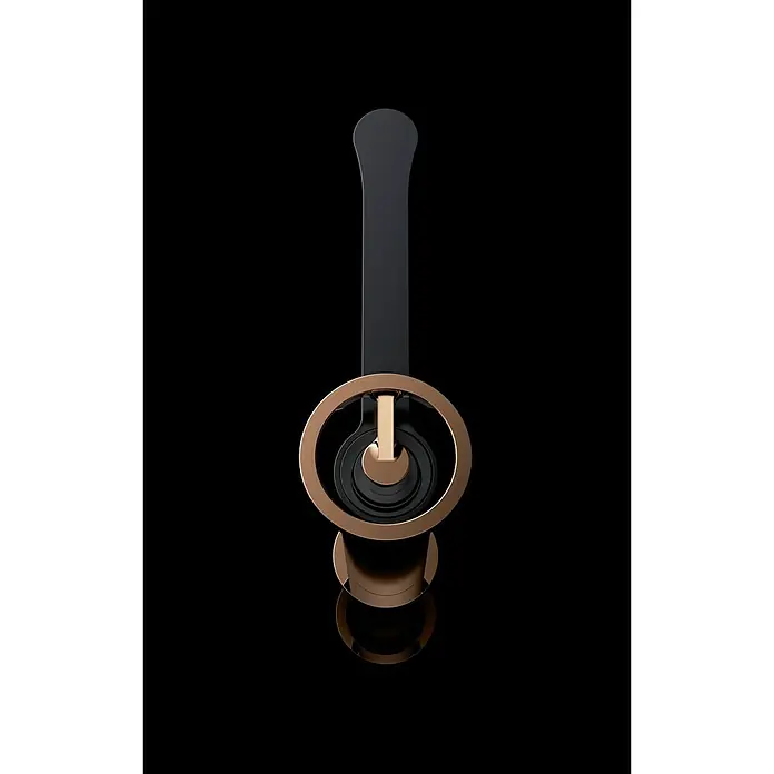 Imex Olimpo Grifo de lavabo alto - Negro/Oro rosa - Elegante imagen de auriculares en negro y dorado. Los auriculares tienen un diseño minimalista y moderno, y se presentan sobre un fondo negro.