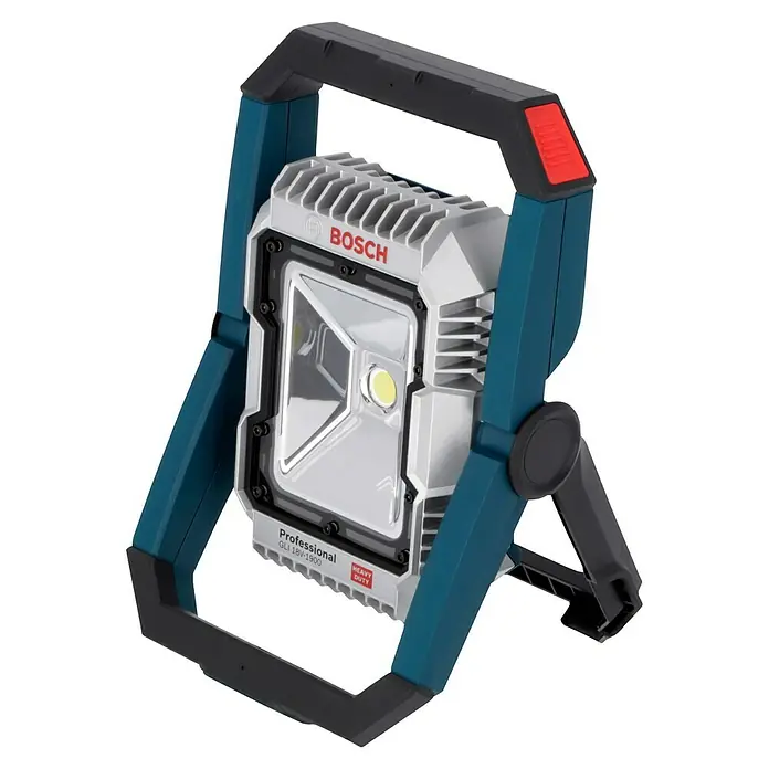 Bosch Professional AMPShare 18V LED-Akkustrahler GLI 18V-1900 - 18 V, Ohne Akku, Lichtstrom: 1.900 lm - Akkubetriebener Bosch GLI 18V-1900 Professional Baustrahler mit robustem Rahmen und hellem LED-Licht für den professionellen Einsatz.