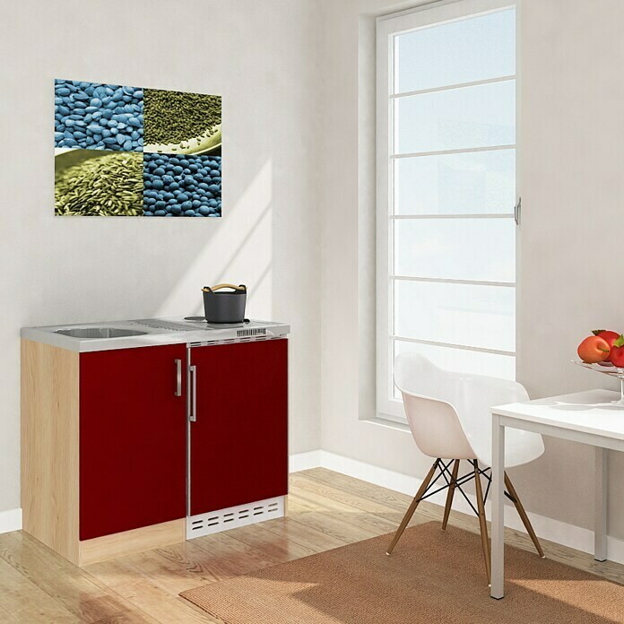 Respekta Miniküche MK100ESRS (Breite: 100 cm, Mit Duo-Kochmulde, Rot)
