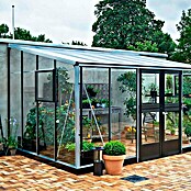 Juliana Gewächshaus Veranda (2,93 x 4,39 x 2,59 m, Sicherheitsglas, Glasstärke: 3 mm, Silber)