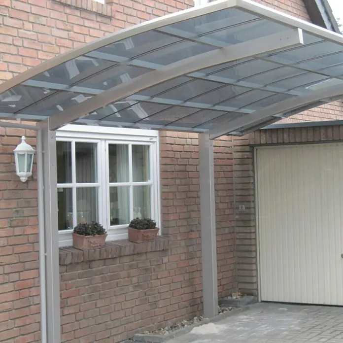Ximax Carport Portoforte 60 - Außenmaß inkl. Dachüberstand (B x T): 2,7 x 4,95 m, Einzelcarport, Edelstahloptik, Schneelast: 75 kg/m² - Eine moderne Terrassenüberdachung aus Aluminium und Glas, die Schutz und einen stilvollen Außenbereich bietet.