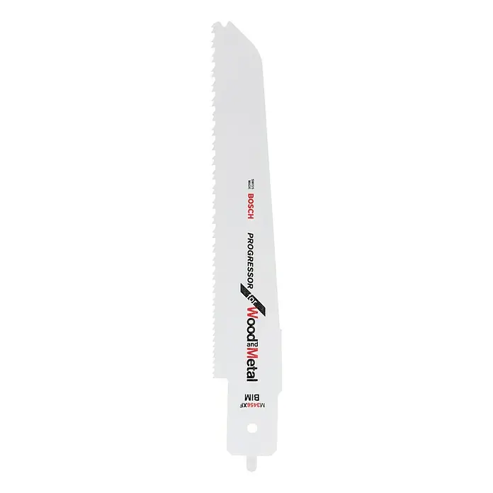 Bosch Säbelsägeblatt M 3456 XF - Holz/Metall, Zahnabstand: 2,3 mm - Das Bild zeigt ein Bosch Progressor Sägeblatt für Holz und Metall, Modell M3456XF BIM, ideal für vielseitige Sägearbeiten.