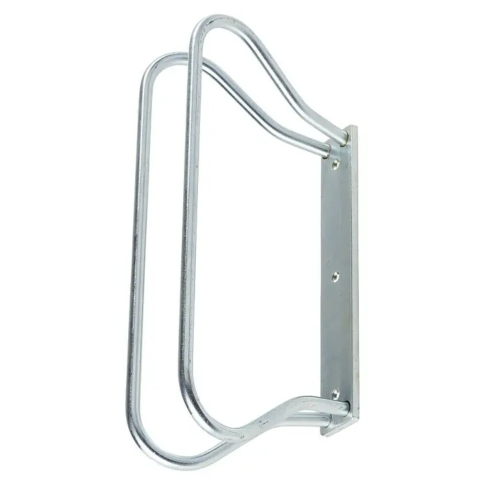 Stabilit Fahrradhalterung - Geeignet für: Reifenbreite bis 55 mm, L x B x H: 151 x 80 x 317 mm - Dieses Bild zeigt eine silberfarbene Wandhalterung für Fahrräder, die eine platzsparende Aufbewahrung ermöglicht. Ideal für Garage oder Keller.
