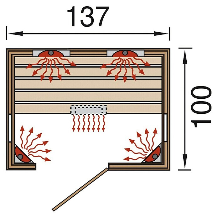 Weka Infrarotkabine 543 Gr.2  (2.050 W, 5 Keramikstrahler, 100 x 137 x 190 cm)