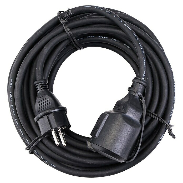 Voltomat Gummi-Verlängerung (10 m, Schwarz, IP44, H05RR-F3G1,5)