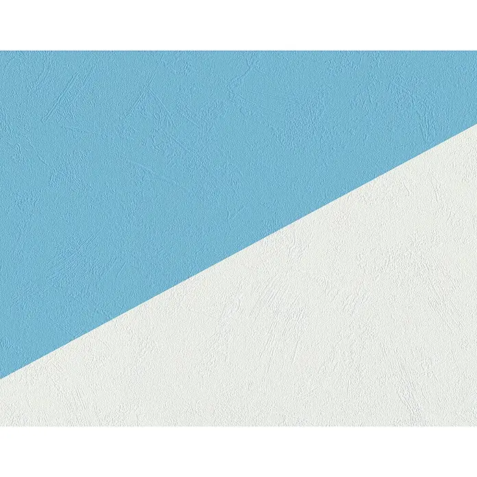 Atlantis Protect Vliestapete Spachtelputz - Weiß, Uni, 10,05 x 0,53 m - Abstraktes Bild mit diagonaler Teilung in Hellblau und Weiß, das eine subtile Textur aufweist. Perfekt für moderne Wandgestaltung.