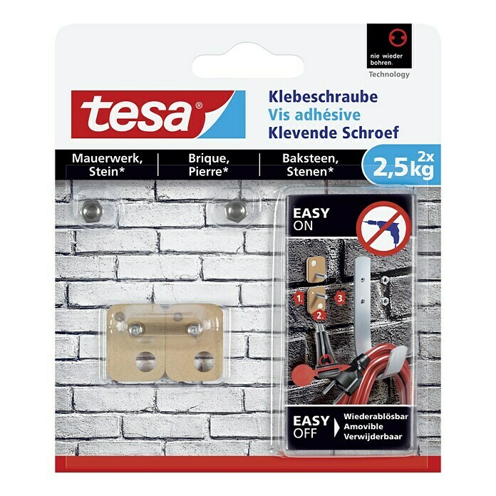 Tesa Klebeschraube (Geeignet für: Mauerwerk, Belastbarkeit: 2,5 kg, 2 Stk., Rechteckig)