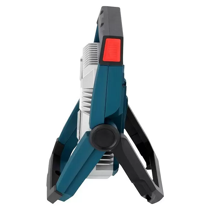 Bosch Professional AMPShare 18V Proyector LED de batería GLI 18V-1900 - 18 V, Sin batería, Flujo luminoso: 1.900 lm - Foco de trabajo LED robusto azul y gris con disipador blanco y botón rojo, sobre marco ajustable.