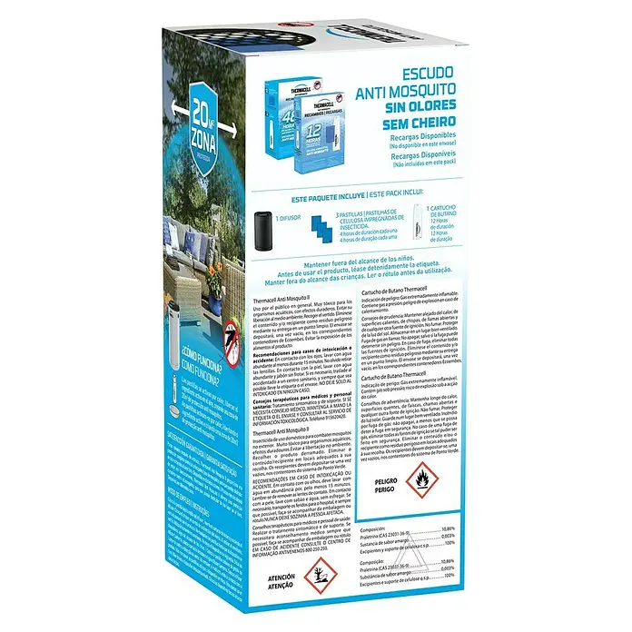 Thermacell Difusor Antimosquitos - Negro, Alcance: 20 m - Kit Thermacell Anti Mosquitos sin olor: Incluye difusor, 3 pastillas repelentes y cartucho de butano para protección.