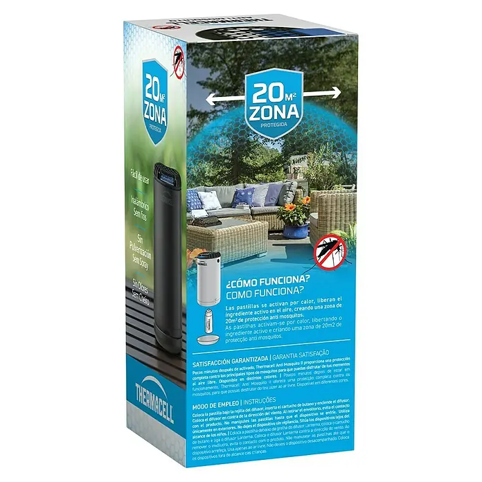 Thermacell Difusor Antimosquitos - Negro, Alcance: 20 m - Antimosquitos Thermacell: Protege hasta 20m² en exteriores. Fácil de usar sin spray, ideal para jardines y terrazas.