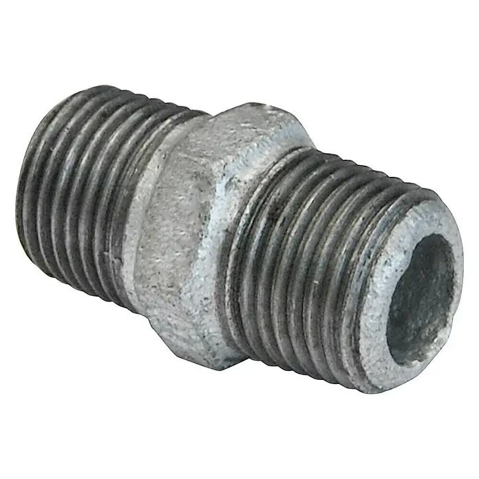 Doppelnippel - ½″, Verzinkt - Metall Doppelnippel mit Gewindeenden zur Verbindung von Rohren oder Armaturen in Sanitär- und Heizungsinstallationen.