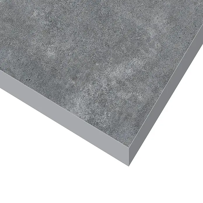 RAK Ceramics Terrassenfliese Opificio 2.0 - 60 x 120 x 2 cm, Grau, Matt - Nahaufnahme einer grauen Arbeitsplatte mit matter Oberfläche, die eine moderne und robuste Ästhetik für Küchen bietet.