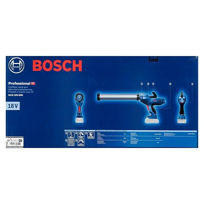 Bosch Professional AMPShare 18V Akku-Kartuschenpresse GCG 18V-600 - 18 V, Ohne Akku - Abbildung der Bosch GCG 18V-600 Akku-Kartuschenpistole, ein professionelles Werkzeug für präzises Auftragen von Dichtstoffen.