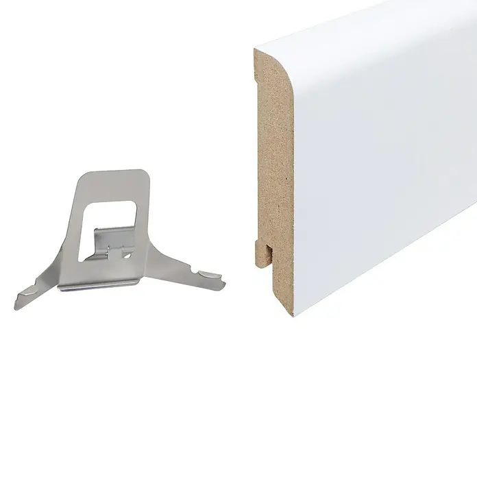 Sockelleiste - 240 x 1,8 x 7,8 cm, MDF - Sockelleisten mit Befestigungsclips. Die weißen Sockelleisten sind einfach zu montieren und bieten eine saubere Optik für jeden Raum.