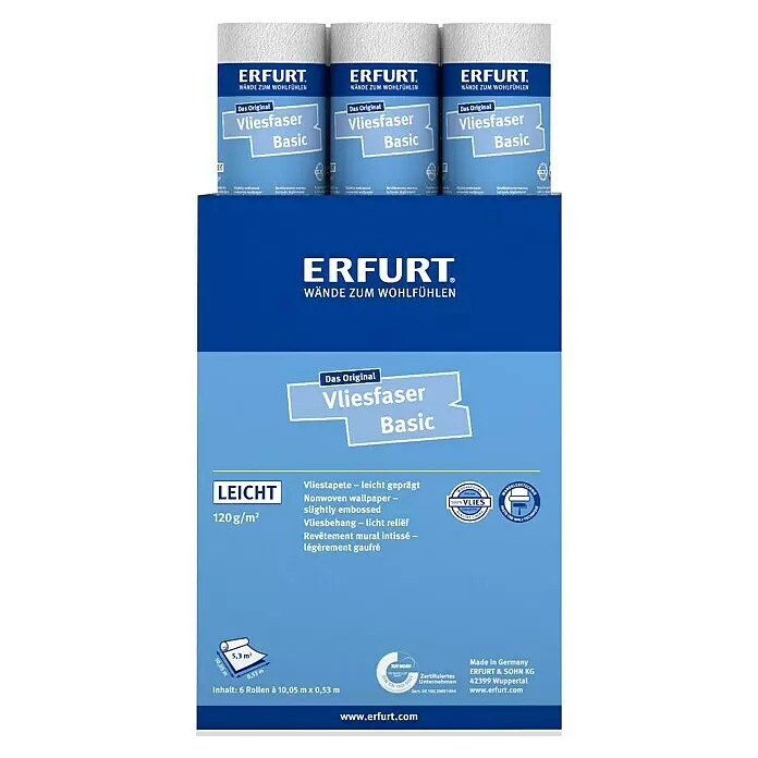 Erfurt Vliestapete Vliesfaser Basic102, Uni, 10,05 x 0,53 m