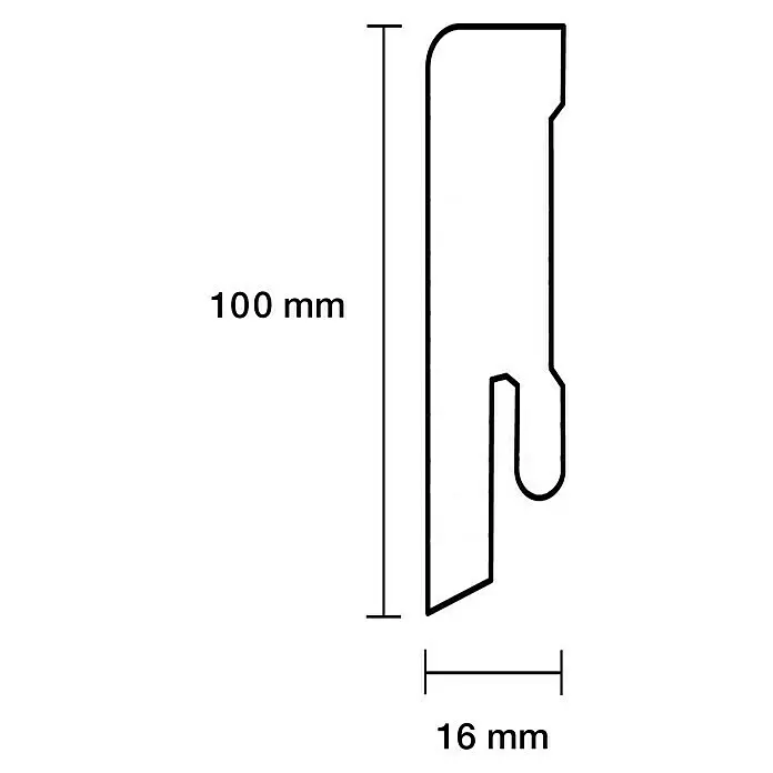Sockelleiste - 240 x 1,6 x 10 cm, MDF - Profilquerschnitt, 100mm hoch, 16mm tief.