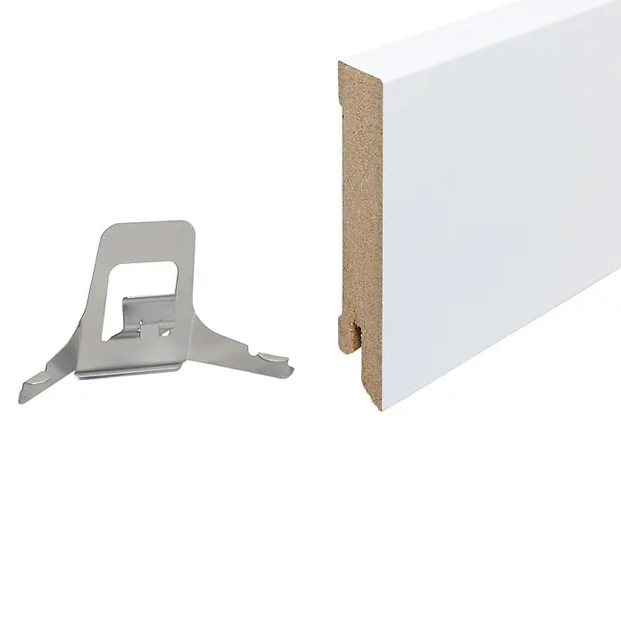 Sockelleiste - 240 x 1,6 x 7,8 cm, MDF, Foliert - Sockelleiste in Weiß mit Montageclip für eine einfache und schnelle Installation. Perfekt für jeden Raum!