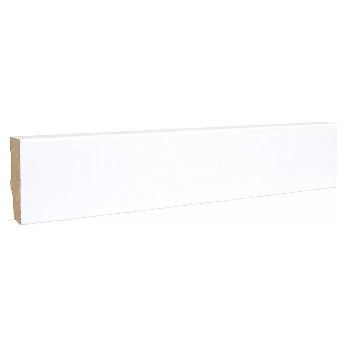 Sockelleiste - 240 x 1,6 x 4 cm, MDF, Foliert - Weißer Sockelleiste mit sichtbarem braunen Holzkern.