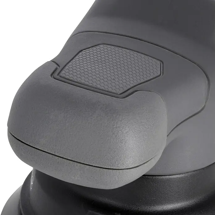 Ryobi ONE+ Akku-Exzenterpolierer R18P-0 - 18 V, Ohne Akku, 125 mm - Nahaufnahme einer grauen Griffstückkomponente mit texturierter Oberfläche und ergonomischem Design für verbesserten Halt.