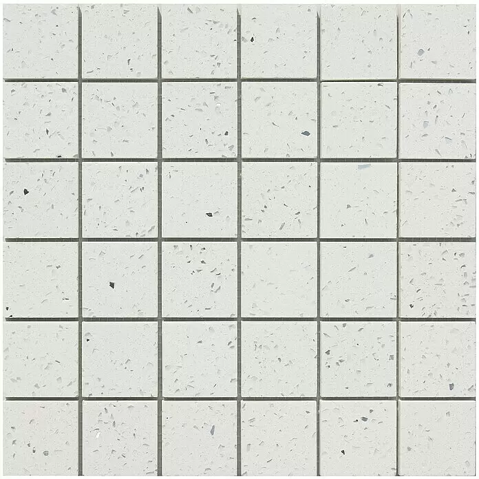Mosaikfliese Komposit - 30 x 30 cm, Weiß, Glänzend - Weiße Mosaikfliesen mit verstreuten, reflektierenden Sprenkeln.