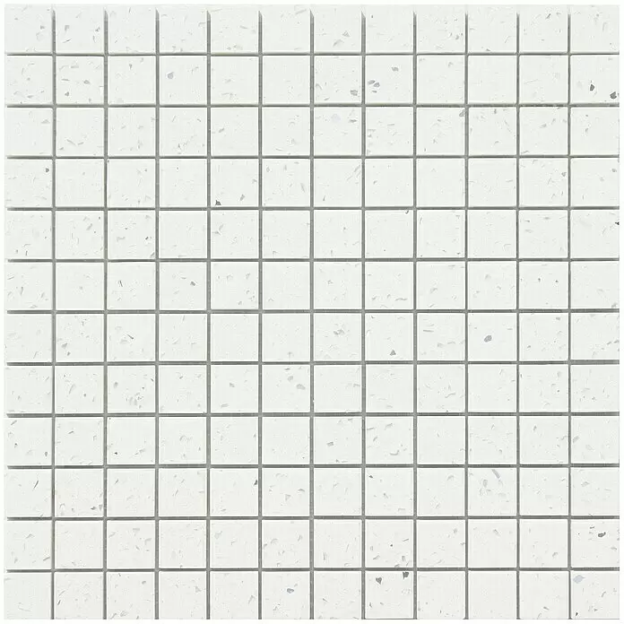 Mosaikfliese Komposit klein - 30 x 30 cm, Weiß, Glänzend - Weiße Mosaikfliesen mit kleinen, unterschiedlichen Sprenkeln für eine dezente, texturierte Oberfläche.