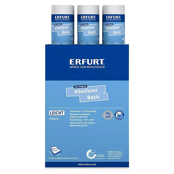 Erfurt Vliestapete Vliesfaser Basic - 105, Uni, 10,05 x 0,53 m - Produktfoto von Erfurt Vliesfaser Basic Tapetenrollen, ideal für ein gemütliches Zuhause mit leichter Verarbeitung.