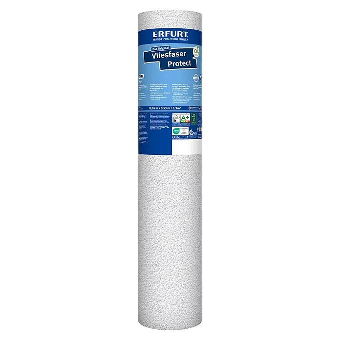 Erfurt Vliestapete Vliesfaser Protect - 204, Uni, 10,05 x 0,53 m - Produktfoto einer Rolle Erfurt Vliesfaser Protect-Tapete, bekannt für ihre robuste und umweltfreundliche Beschaffenheit.