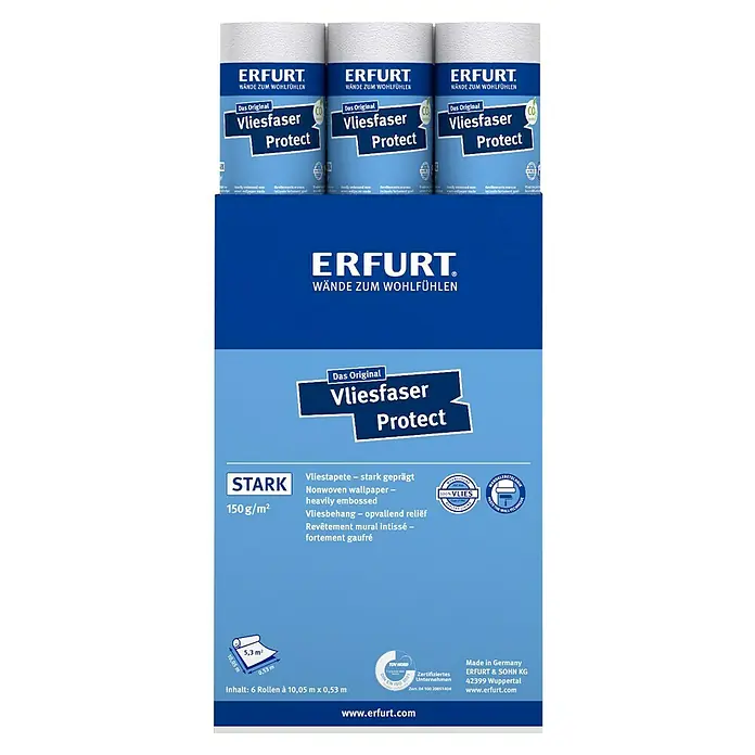 Erfurt Vliestapete Vliesfaser Protect - 212, Uni, 10,05 x 0,53 m - Erfurt Vliesfaser Protect: Stark geprägte Vliestapete für stilvolle Wandgestaltung und Renovierung.