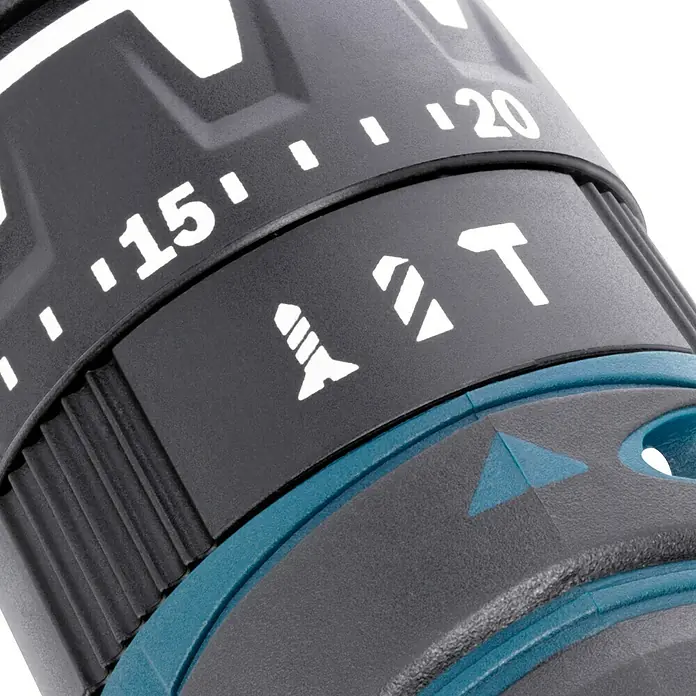 Bosch Professional Akku-Schlagbohrschrauber GSB 12V-15 - 12 V, 2 Akkus, 2 Ah - 4 Ah, 30 Nm, 2 Akkus + Ladegerät + 25-tlg. Bit-Set/14-tlg. Bohrer-Set + Tasche - Nahaufnahme eines Bohrmaschineneinstellrades mit verschiedenen Symbolen für Drehmoment und Bohrmodus, das die Vielseitigkeit des Werkzeugs hervorhebt.