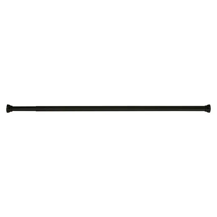 Spirella Barra para cortina de ducha Kreta - L: 125-220cm, Aluminio, Negro - Primer plano de una barra de tensión negra. El producto es ideal para colgar telas o cortinas.