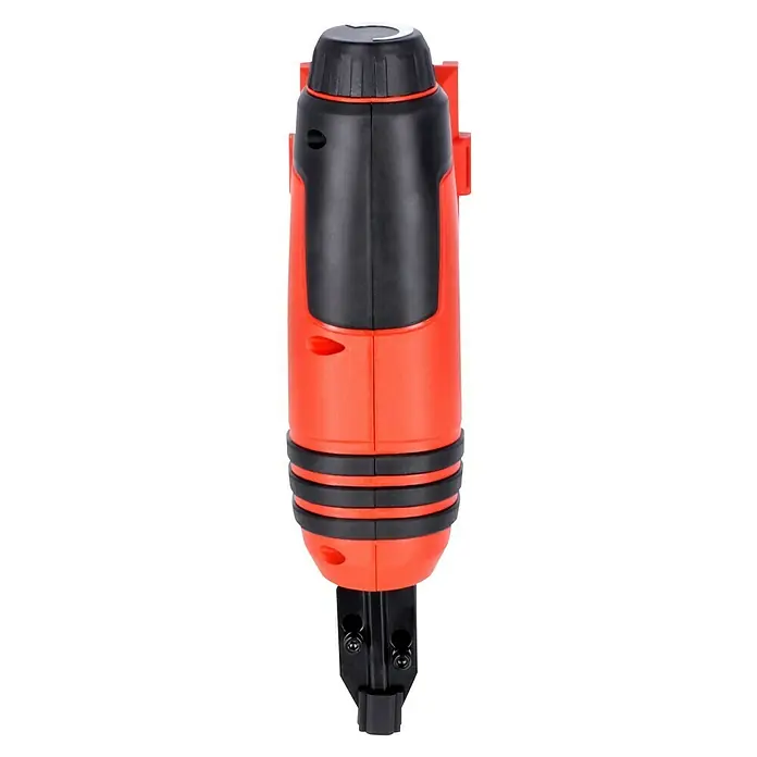Einhell PXC 18V Clavadora de batería TE-CN 18 Li - Solo - 18 V, Sin batería, Longitud del clavo: 15 mm - 32 mm, Ancho del soporte: 5,7 mm, Grosor del clavo: 1 mm - Primer plano de una clavadora de pines inalámbrica roja y negra, ideal para tareas de construcción y fijación.